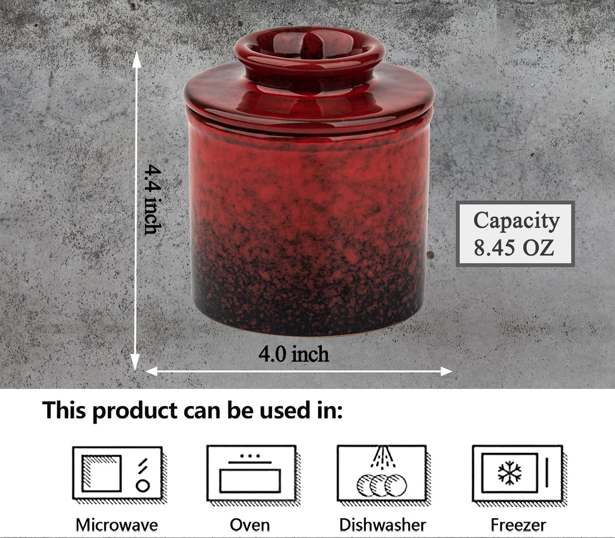 dgudgu red ceramic butter dish on counter, elegant kitchen accent.