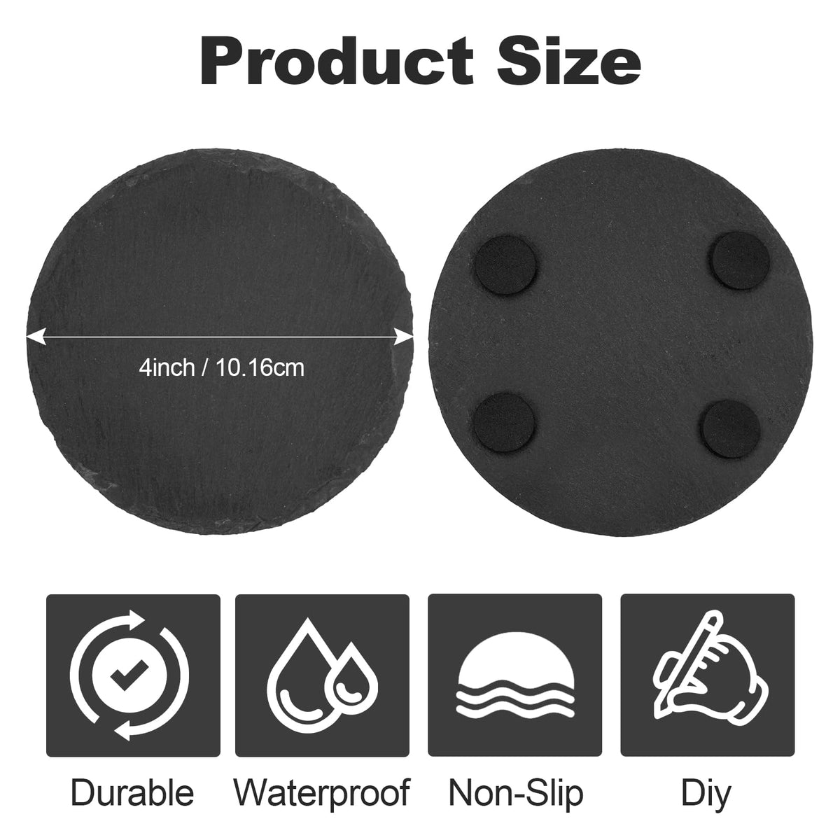 Dhfsleo black slate coaster anti-slip base keeps cups steady on slick surfaces.