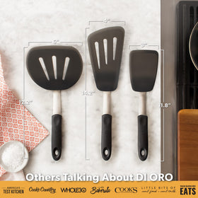 DI ORO Living 3-piece set offering versatile spatula options for cooking tasks.