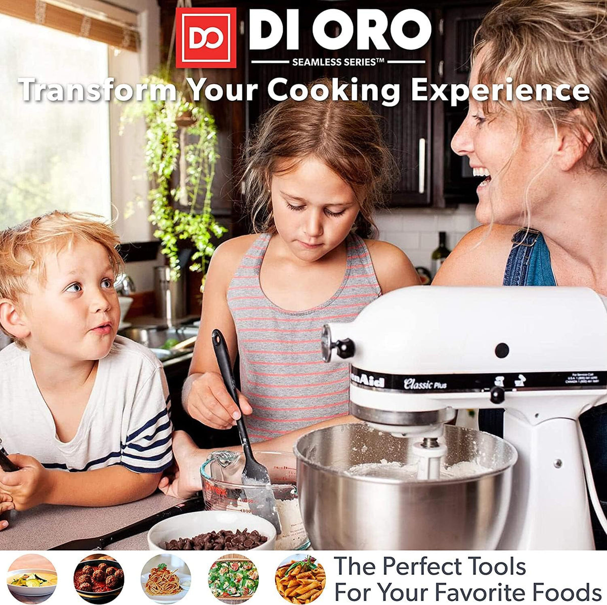 DI ORO Living ergonomic velvet-handle spatula for comfortable, controlled use.