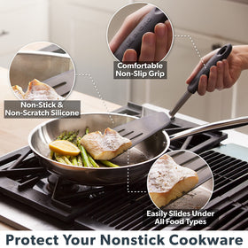 DI ORO Living FLEX spatula edge gliding under delicate foods for clean flips.