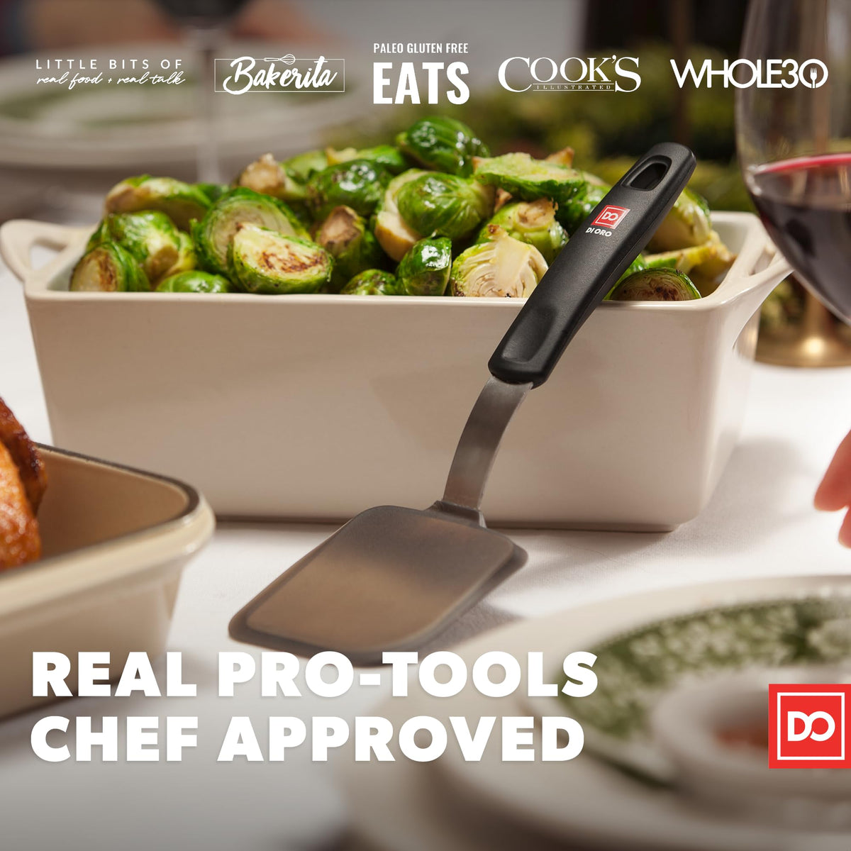 Soft-touch handle on DI ORO spatulas stays cool during use