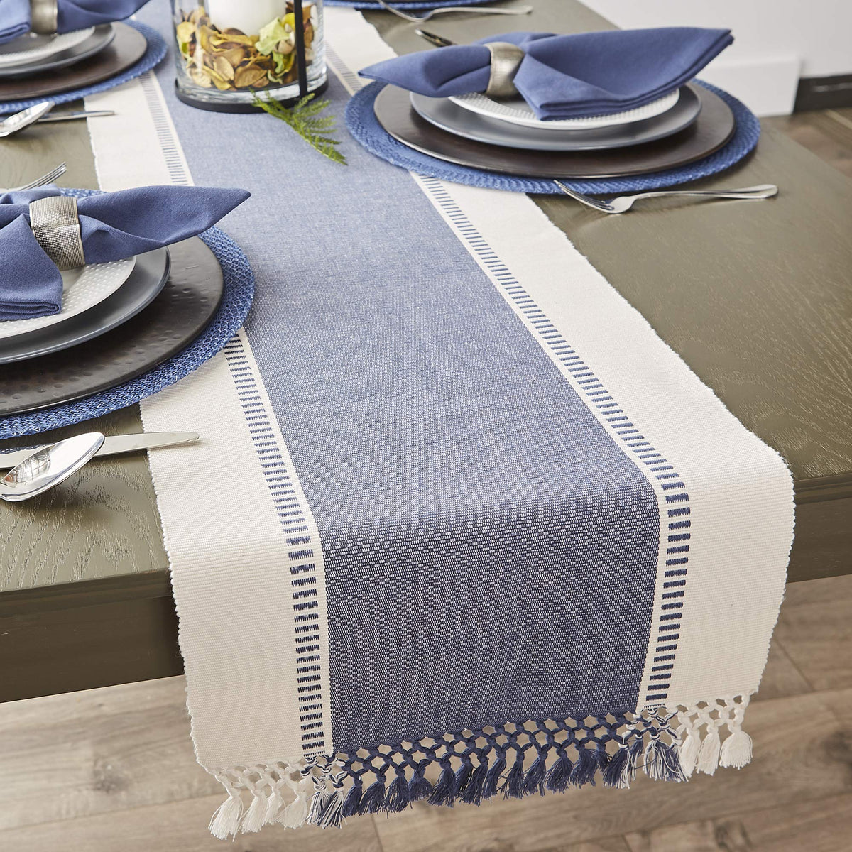 DII table with Dobby Stripe Runner ready for a meal