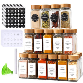 DIMBRAH 36-pack spice jars with bamboo lids for fresh, organized storage.