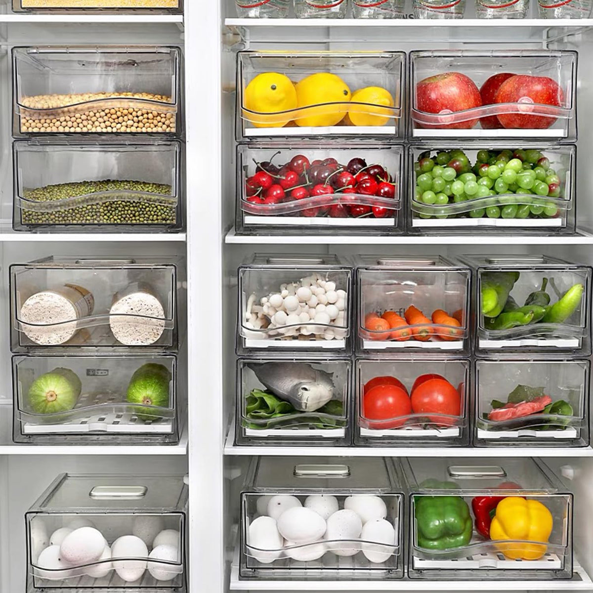 Diskary fridge bins with bottom drainage promote fresh, moisture-free storage.
