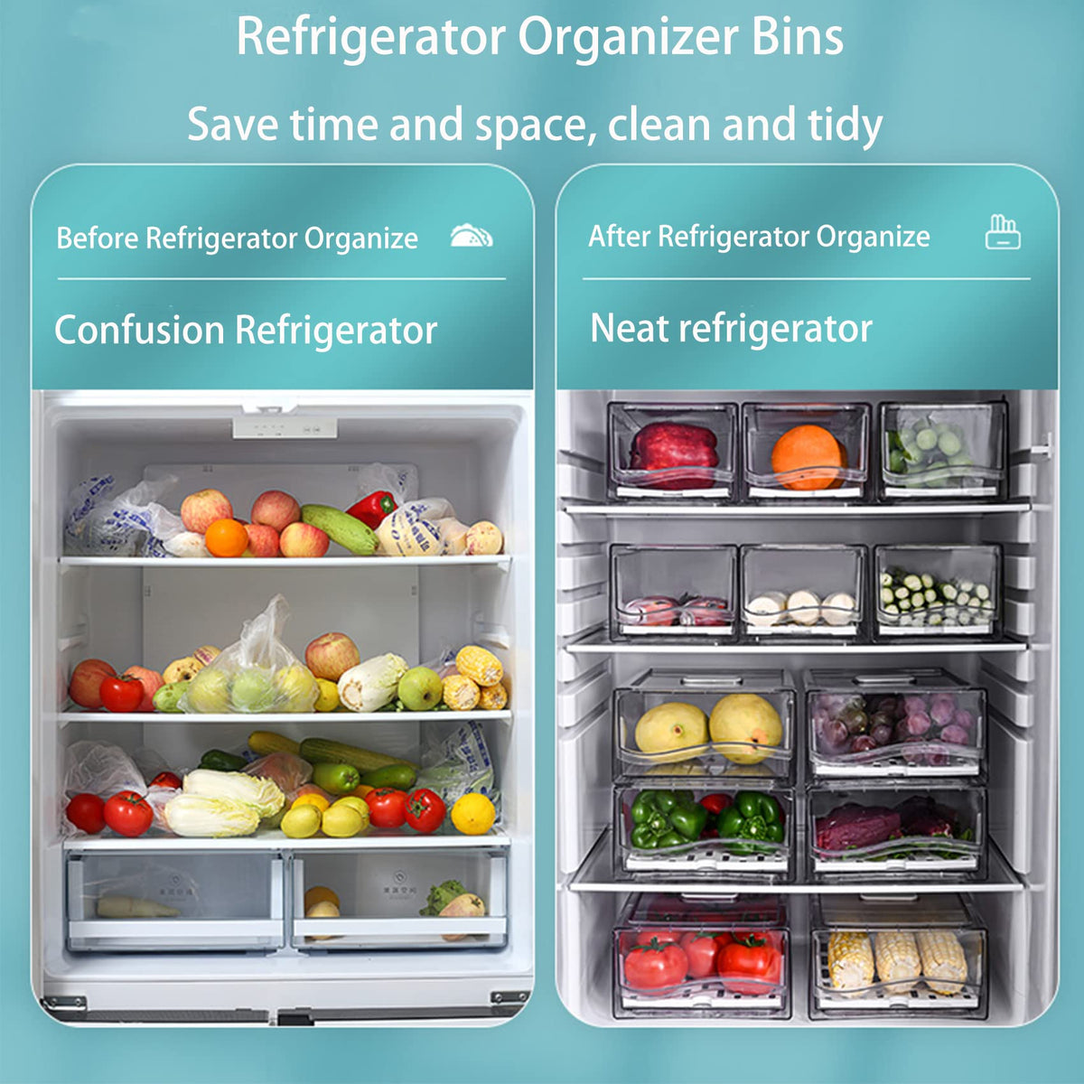Diskary two-drawer medium organizer bins neatly separate fruits and vegetables.