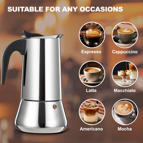 DITOSH steam-bright aroma as espresso brews on the stove.