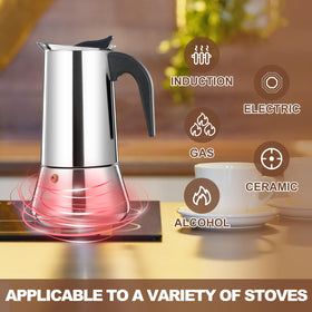 DITOSH moka pot compatible with all stove types for versatile home or camping use.