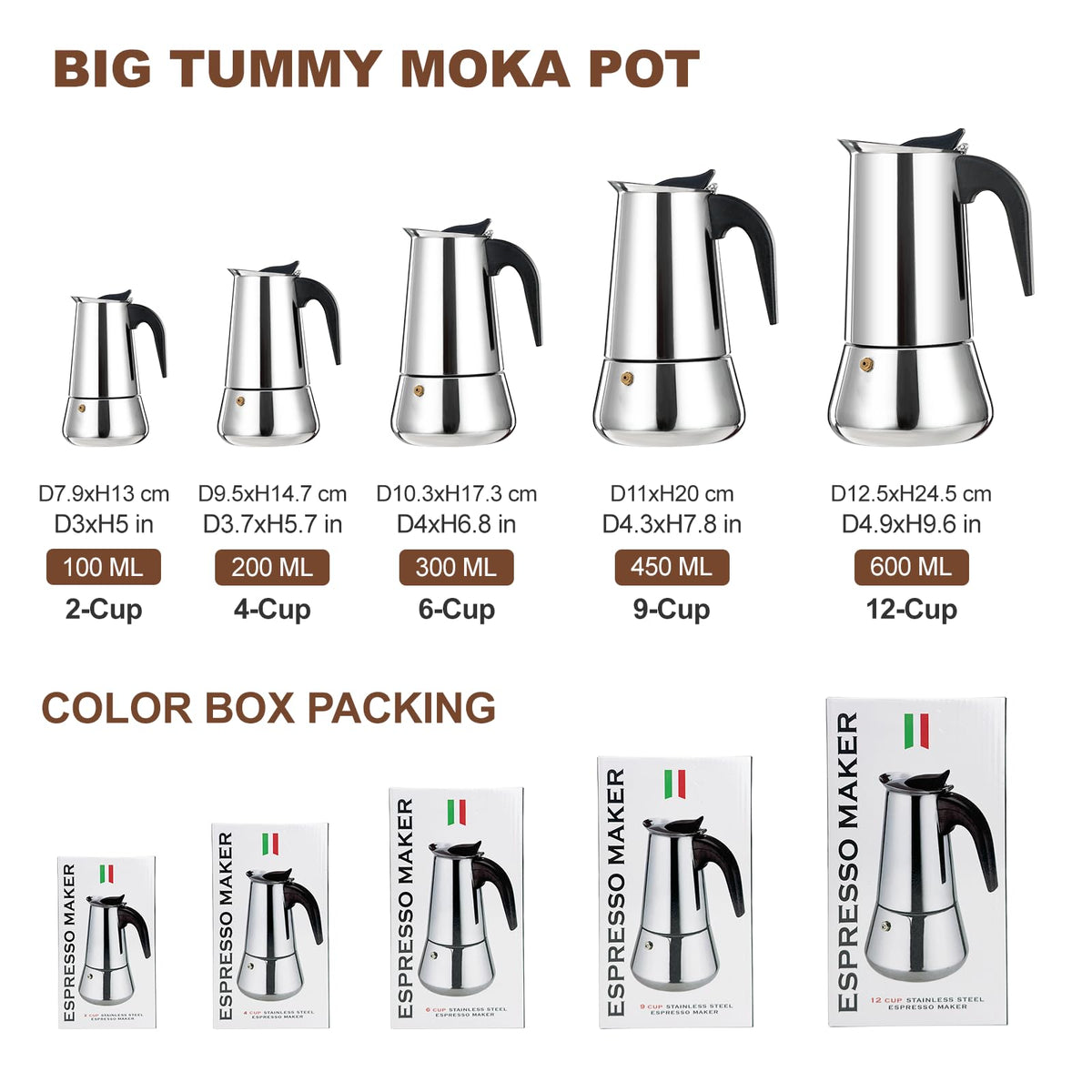 DITOSH stainless steel moka pot exterior highlights durability and timeless design.
