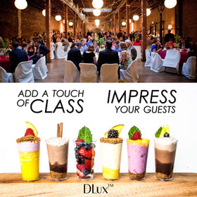 DLux reusable stackable mini cups simplify post-event cleanup.