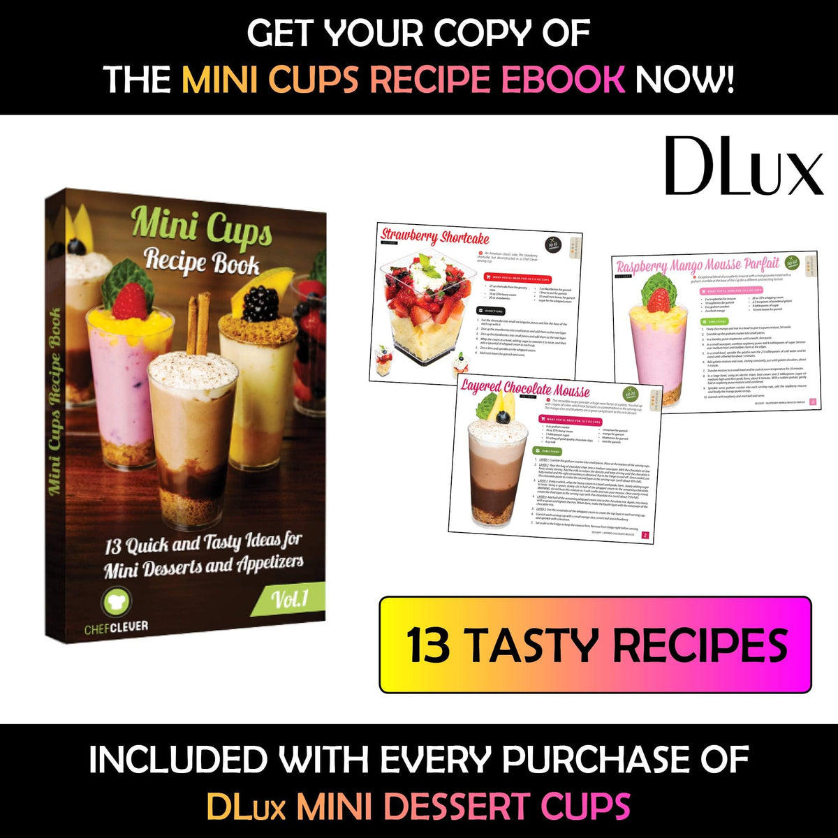 DLux tall angular clear cups highlight mousse and tiramisu