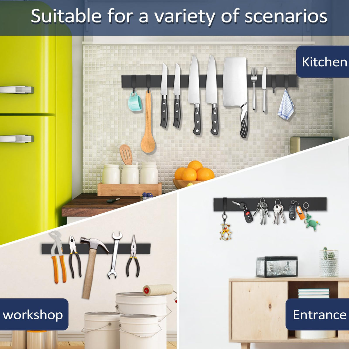Dmore stainless steel magnetic strip resists rust in damp kitchen environments.