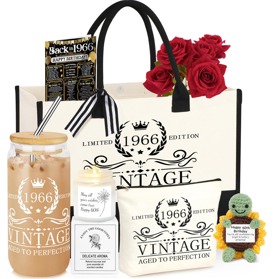 DogMEM 1966 tote bag showcases vintage charm for a stylish 60th birthday gift.