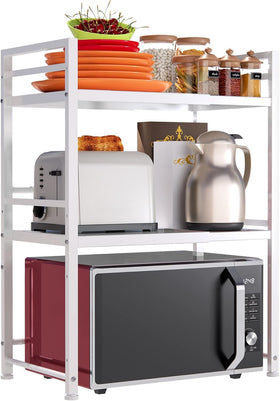 DOLALIKE expandable microwave oven rack extended for larger microwaves and extra storage