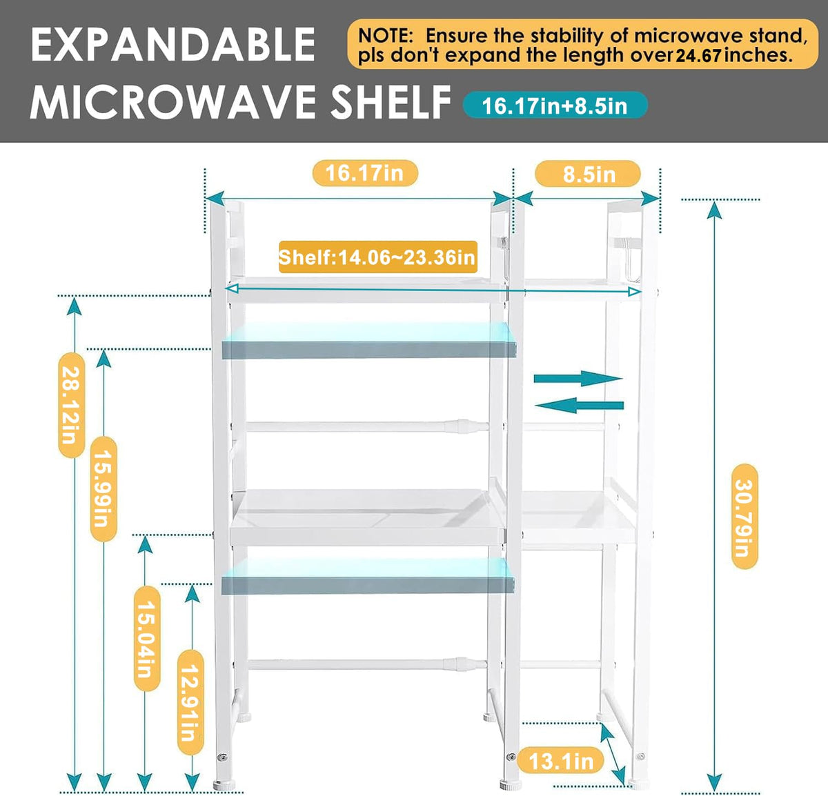 DOLALIKE carbon steel construction provides sturdy support for heavy microwaves