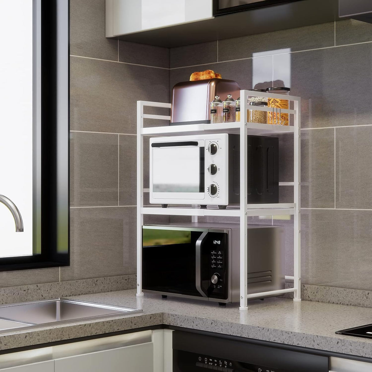 DOLALIKE durable rack helps maintain a neat, organized kitchen workspace