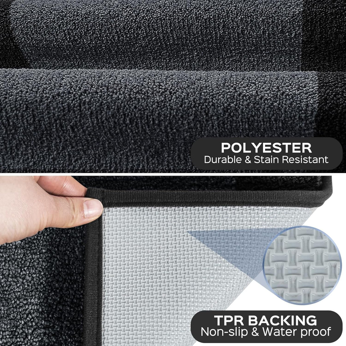 DOMUSTEX runner rug with non-slip backing for safe placement.