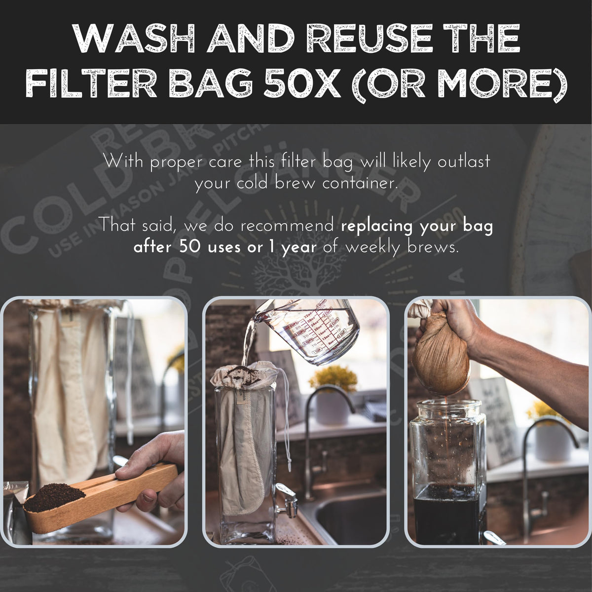 Doppeltree reusable filter bag emphasizes eco-friendly daily brewing.