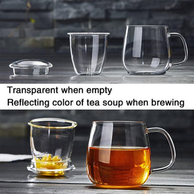 DOPUDO glass teacup with lid used as strainer holder during brewing