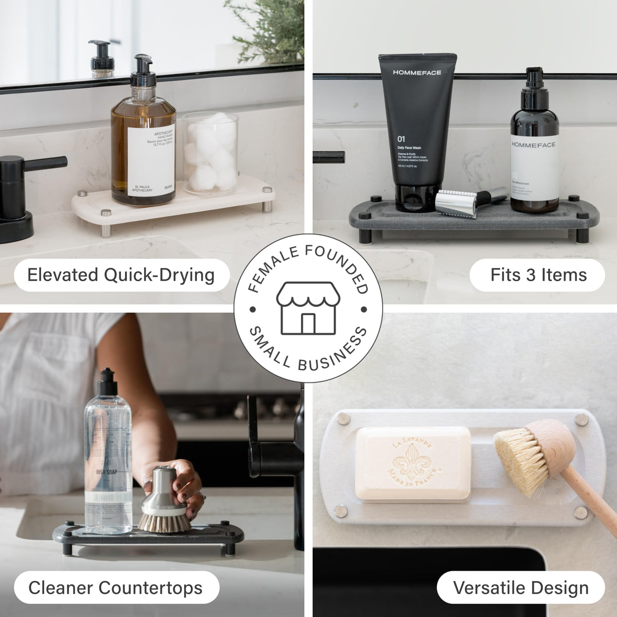 Dorai Home Stone Sink Caddy stainless steel feet stabilize the tray in damp spaces