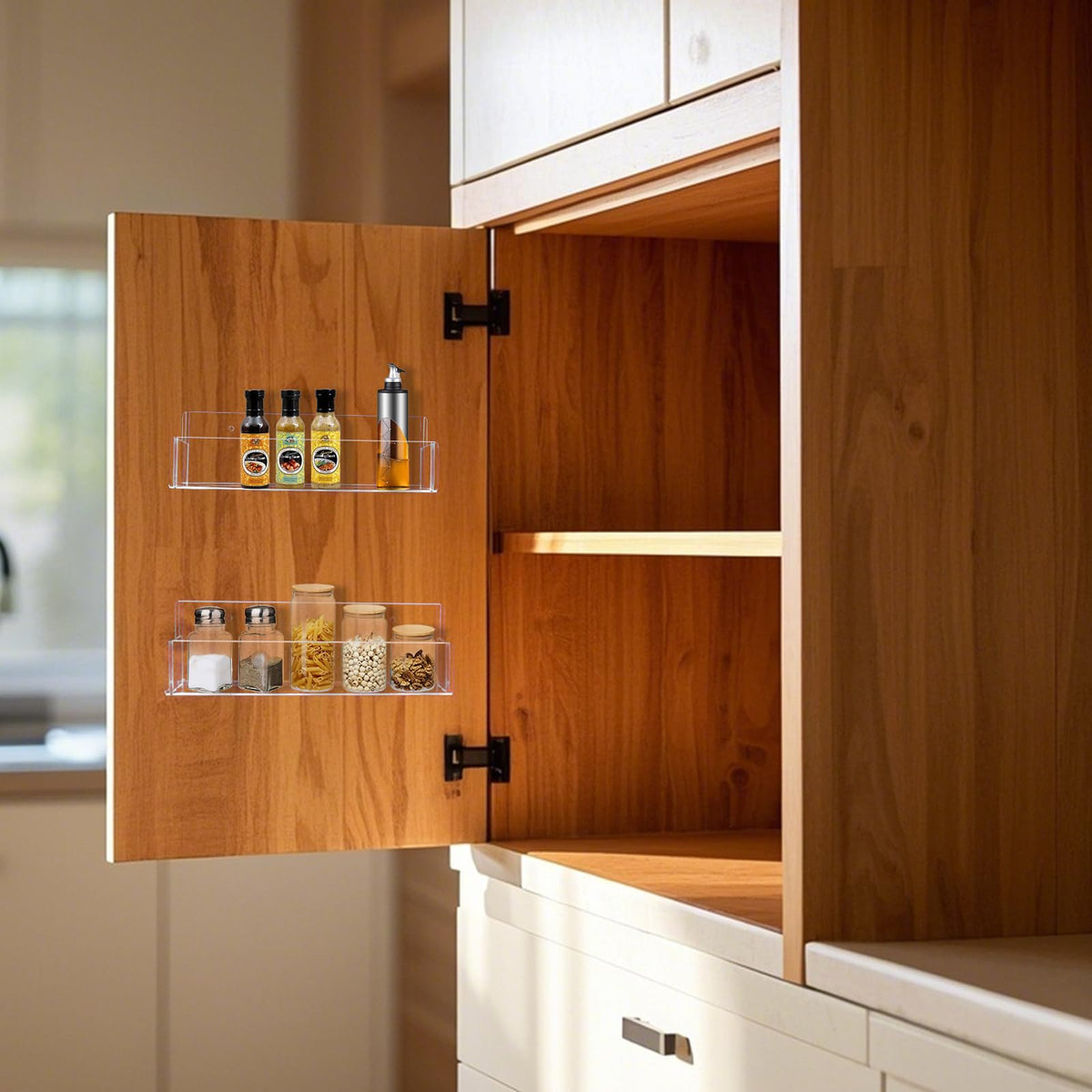 Douildhaiy clear spice shelf storage highlights jars at a glance for efficient meal prep.