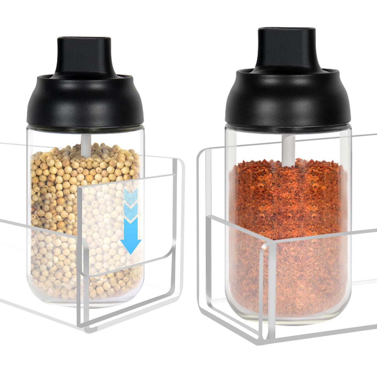 Douildhaiy spice rack adhesive install offers quick setup on any smooth surface.