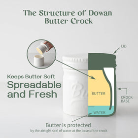DOWAN butter crock porcelain construction ensures durable, safe countertop storage