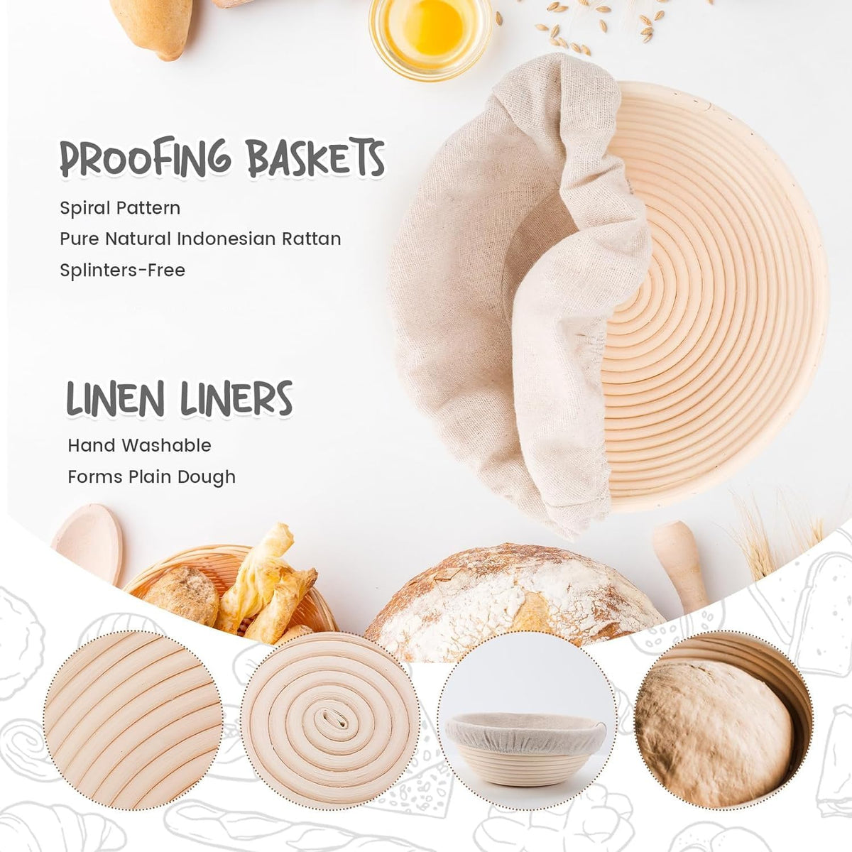 DOYOLLA bread proofing basket liner fabric set helps dough release cleanly