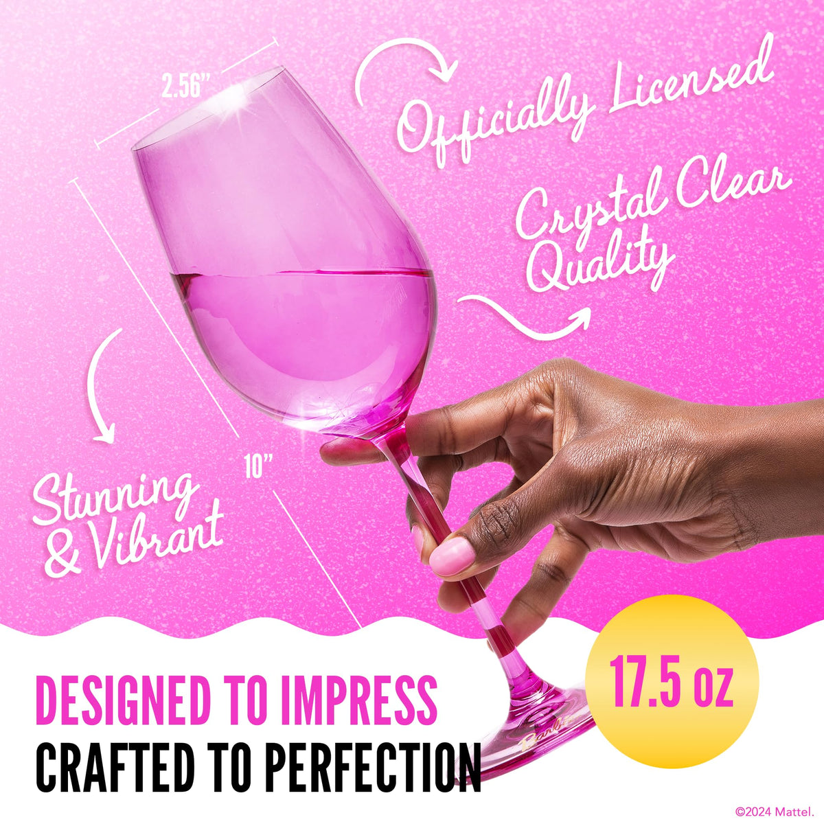 Dragon Glassware Barbie pink wine glass highlights iconic color for celebrations.