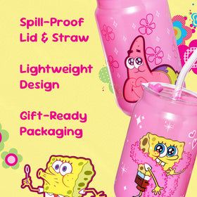 Dragon Glassware SpongeBob desk coffee tumbler with straw and lid.