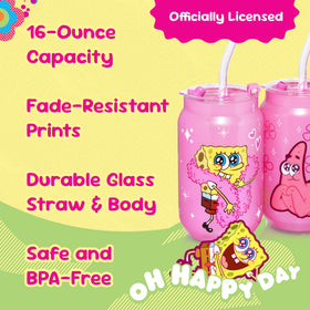 Dragon Glassware SpongeBob graphic tumbler in pink for playful sipping.