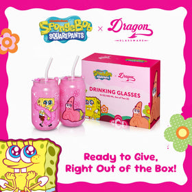 Dragon Glassware SpongeBob straw and lid assembly on pink tumbler.