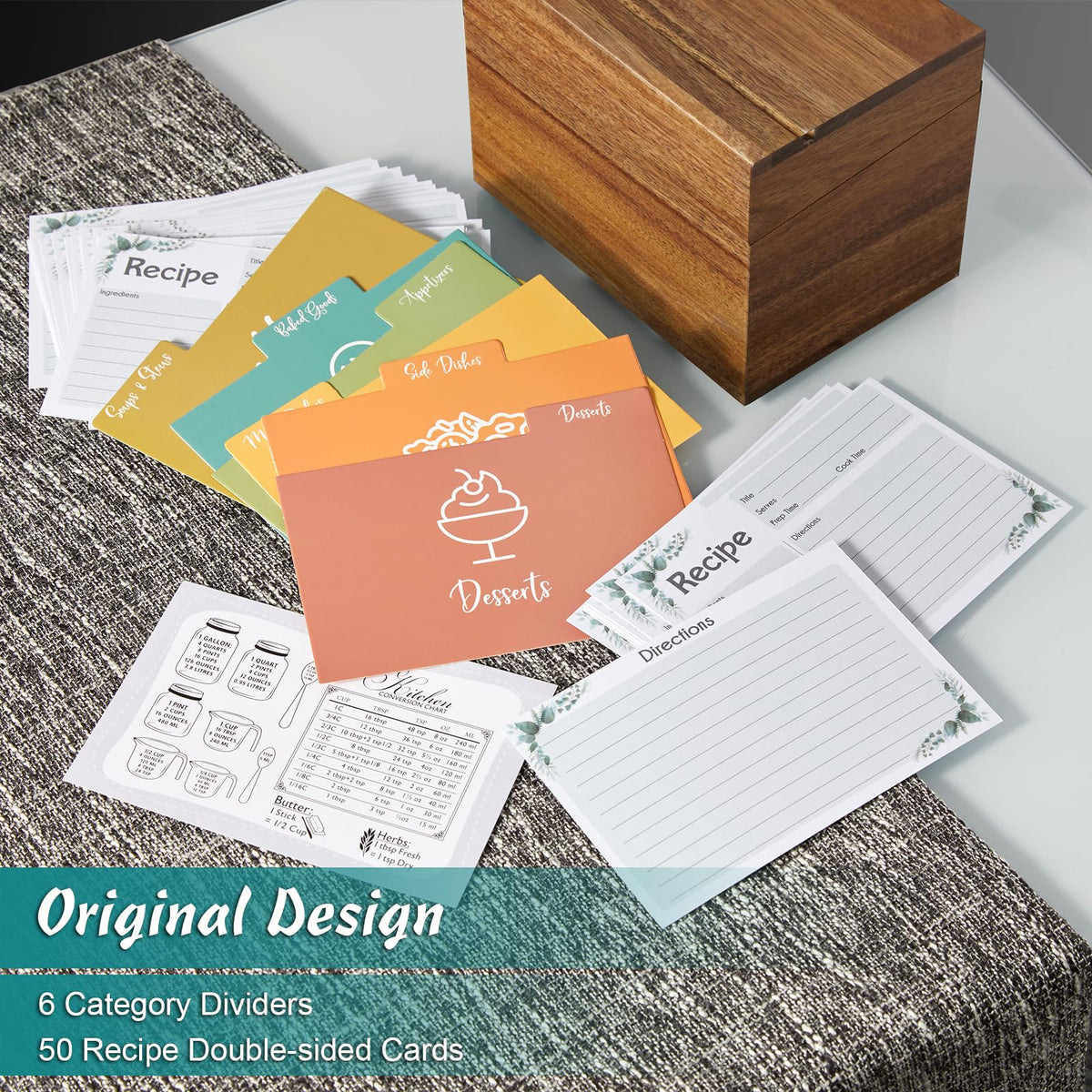 DRASTAR Acacia box opened to reveal organized cards and dividers.