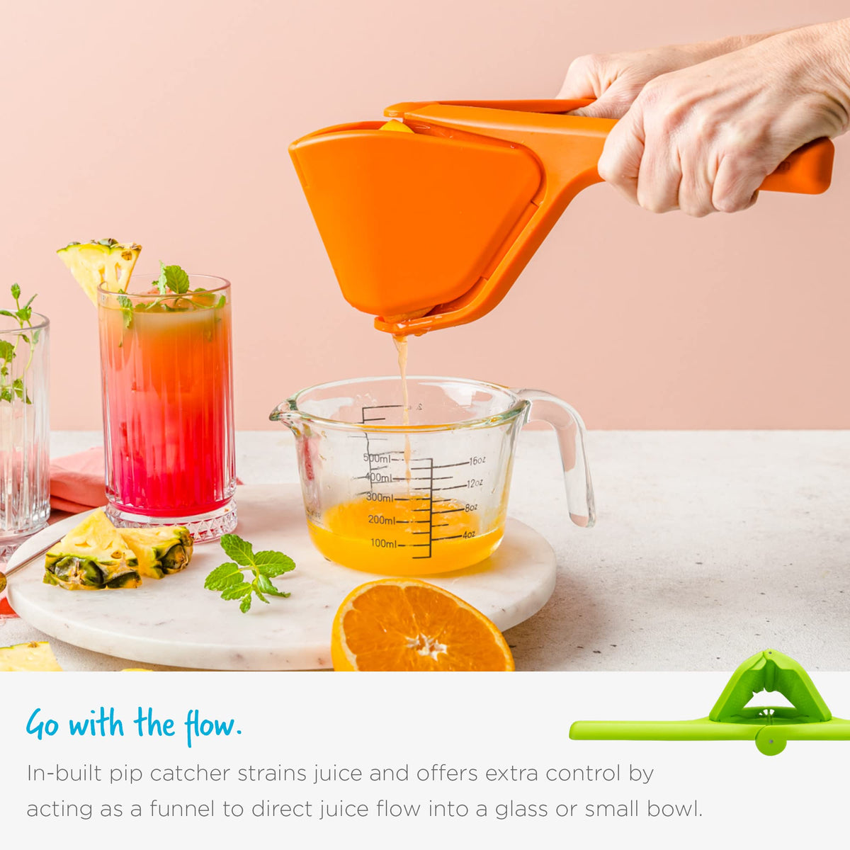 Dreamfarm Original Lemon Fluicer bottle-juice dispense ready with tangy fragrance.