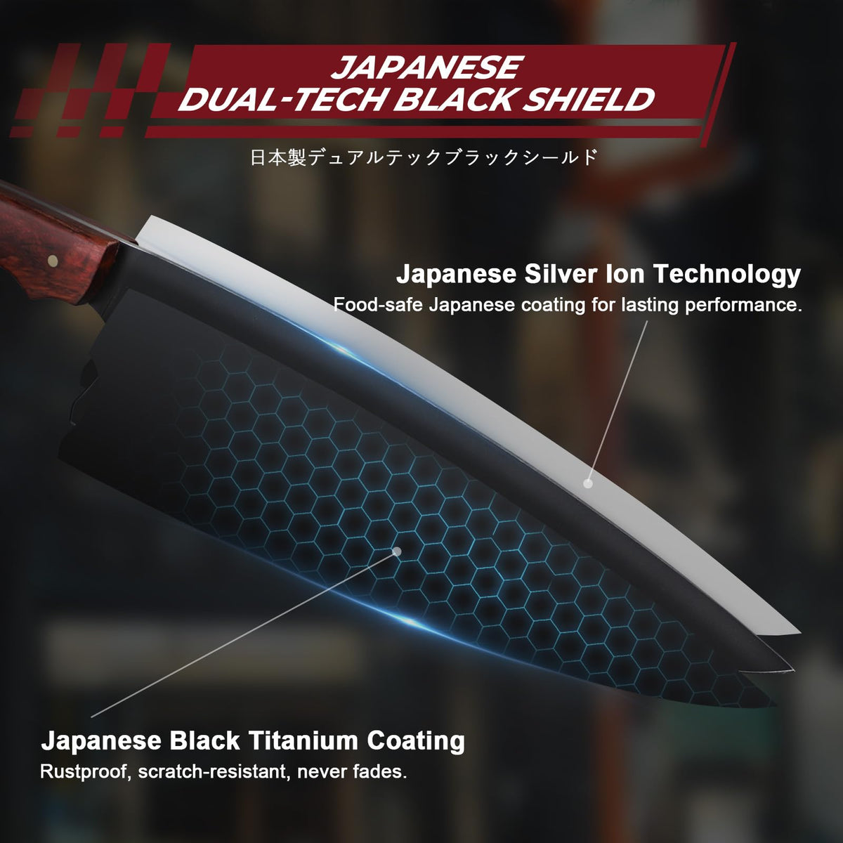 DRGSKL santoku knife full-tang handle for balanced cutting control.