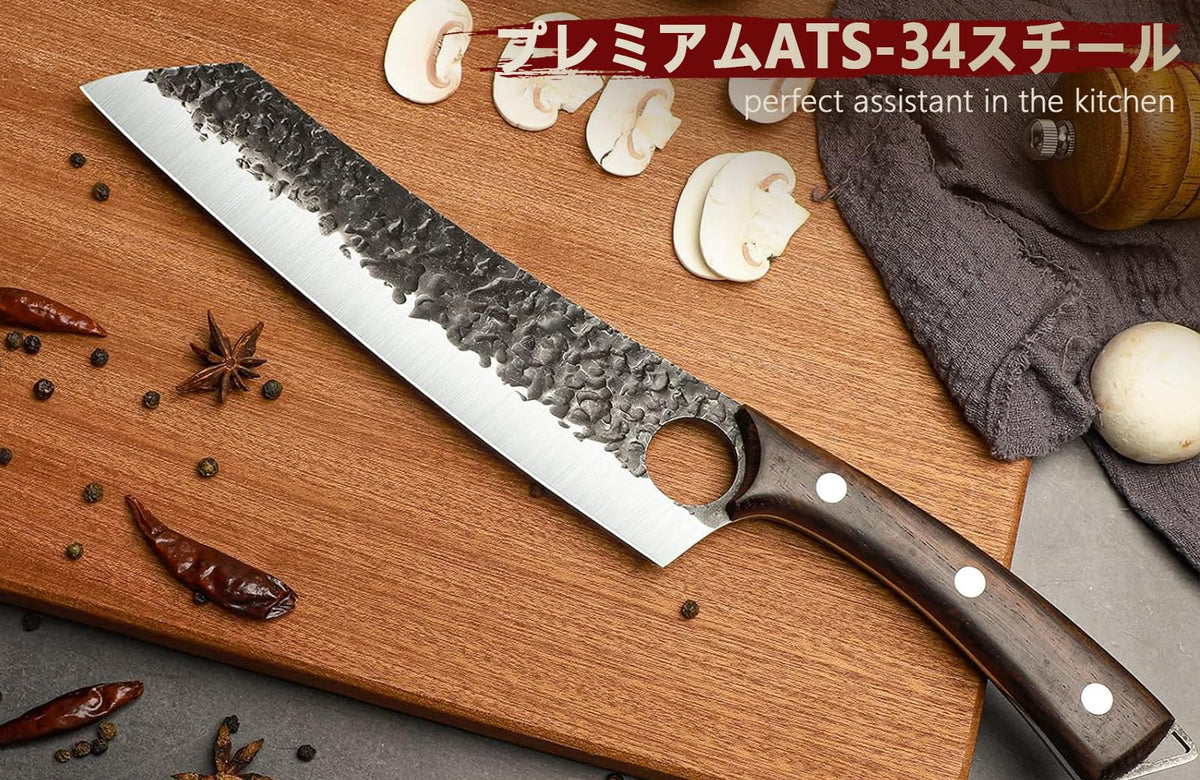 DRGSKL Serbian Chef Knife Set ebony-handles offer ergonomic grip.