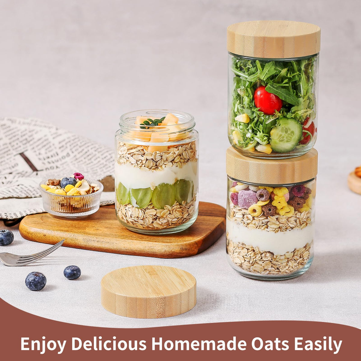 DRKIO BPA-free dishwasher-safe glass jar ideal for yogurt, sauces, or snacks.