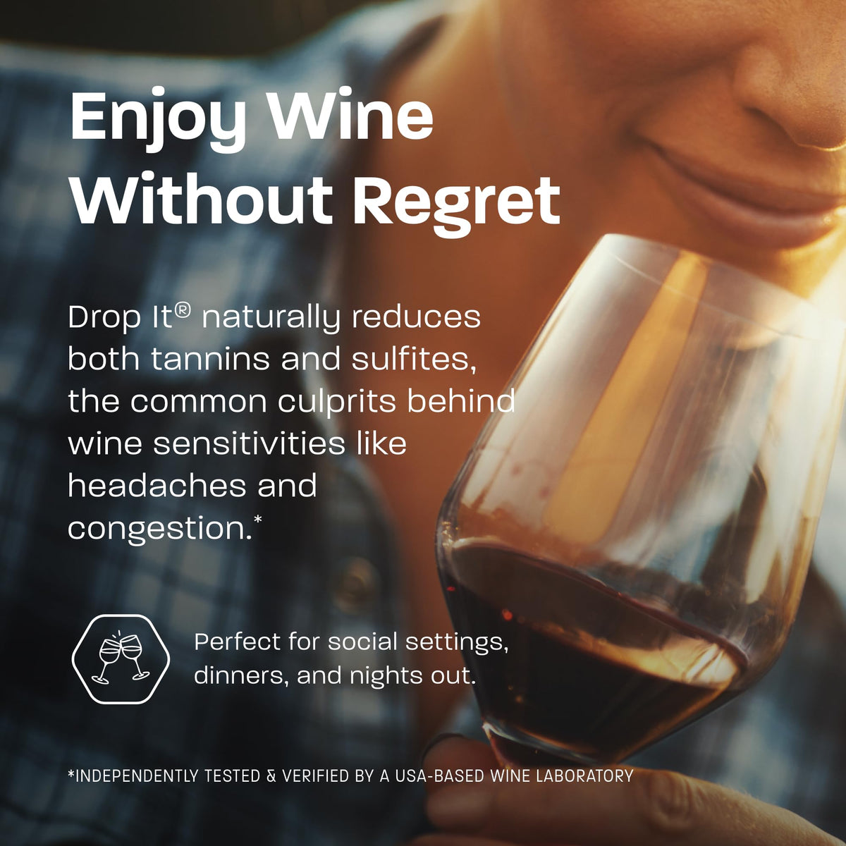 Drop It drops into a wine glass to soften tannins and sulfites.