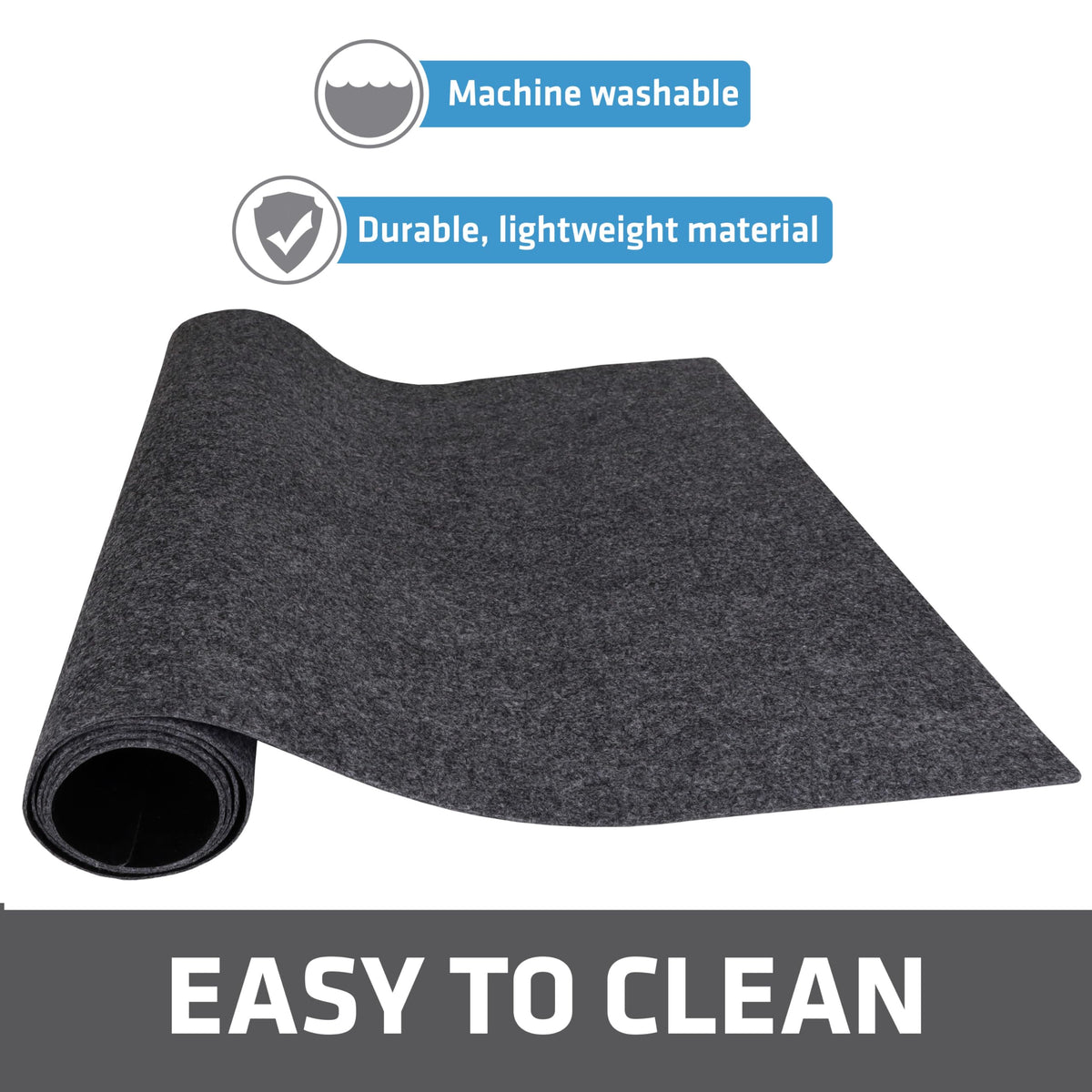 Drymate machine-washable cabinet mat for easy cleaning and maintenance.