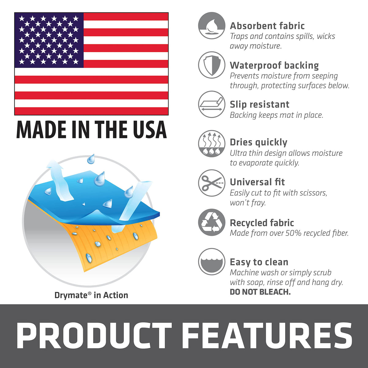 Drymate Premium liner made in the USA from recycled fibers.
