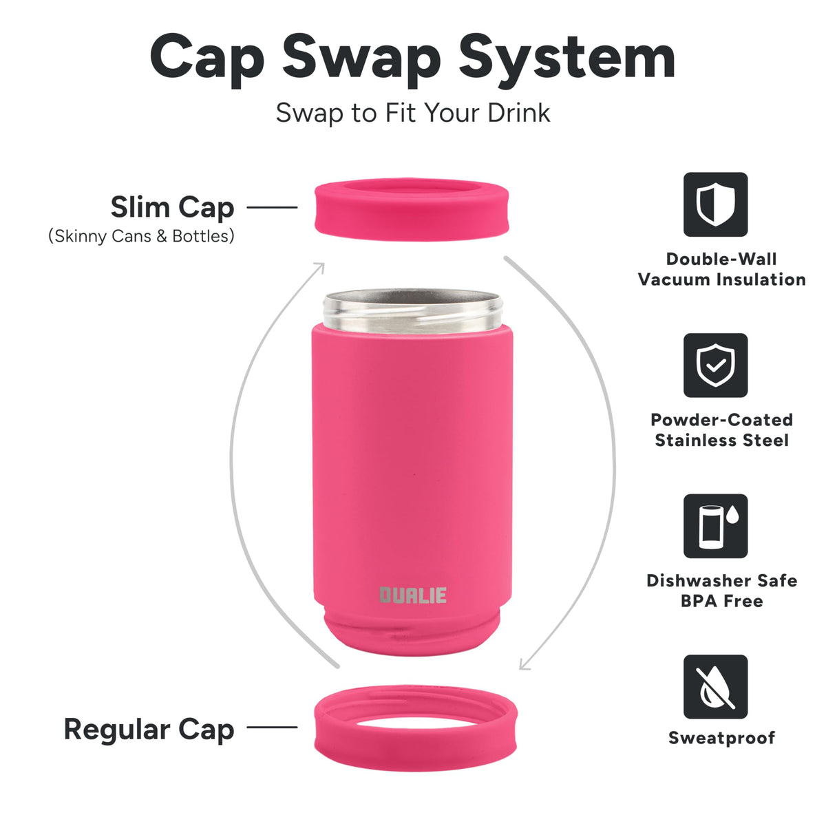 Dualie 3-in-1 insulated can cooler in-hand for on-the-go cooling