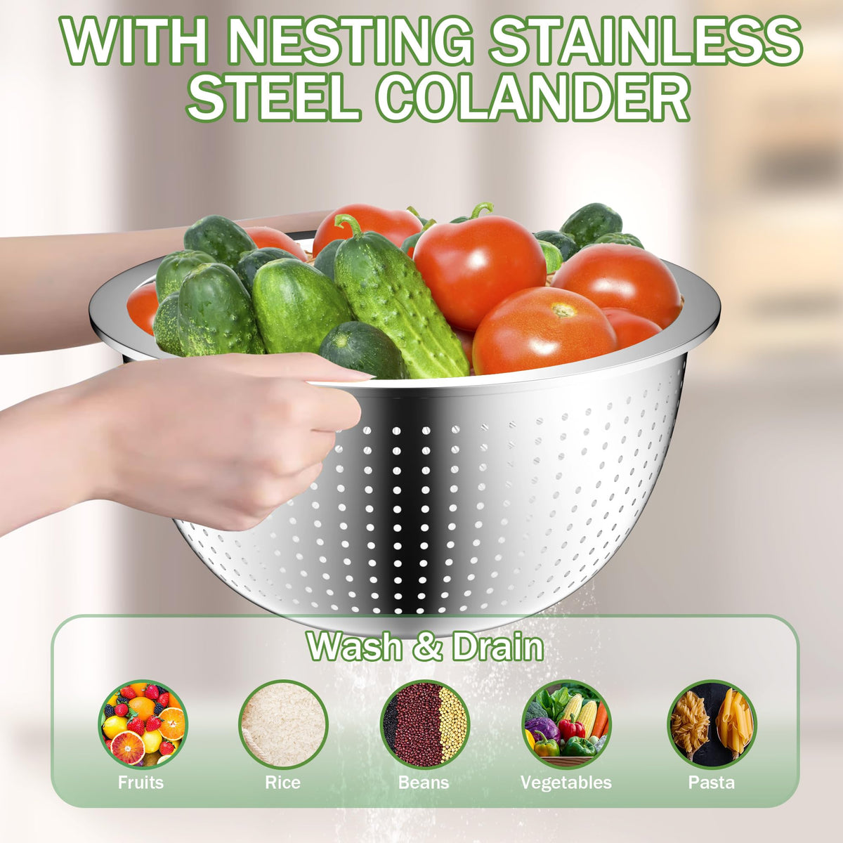 DUTZUN Pistachio bowls feature a textured base for stable prep surfaces.