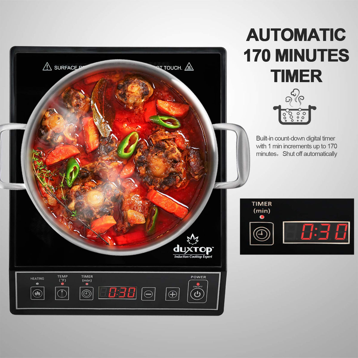 Glass ceramic cooktop surface of Duxtop is easy to wipe clean