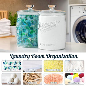 Dwbligt decorative glass jars suitable for pantry and laundry room organization.