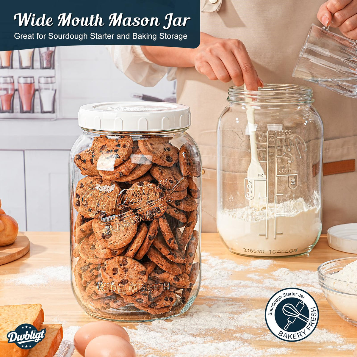 Dwbligt lead-free, BPA-free jar for safe food storage.