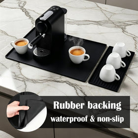 DXOKNQG silicone coffee mat with dish-drying area aiding air dry of cups and filters.