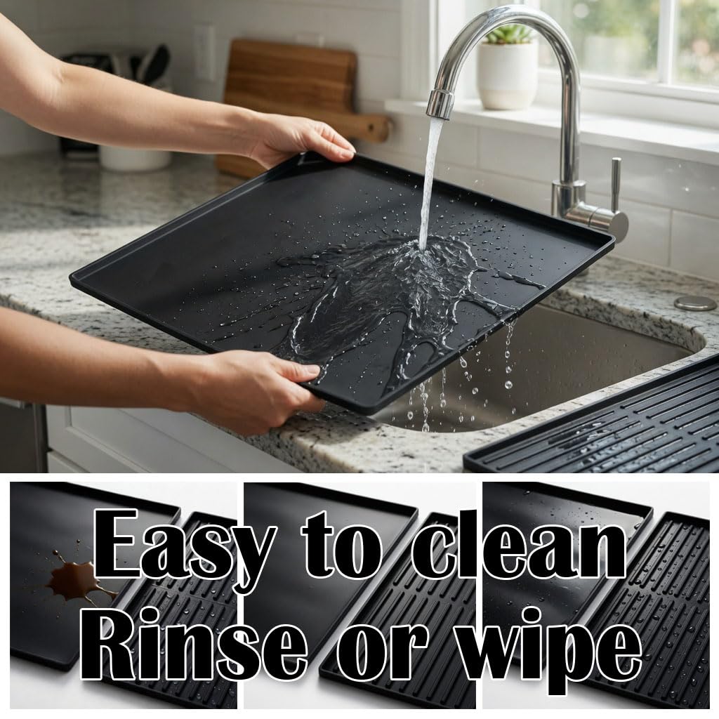 DXOKNQG silicone coffee mat edge with raised border helps contain spills.
