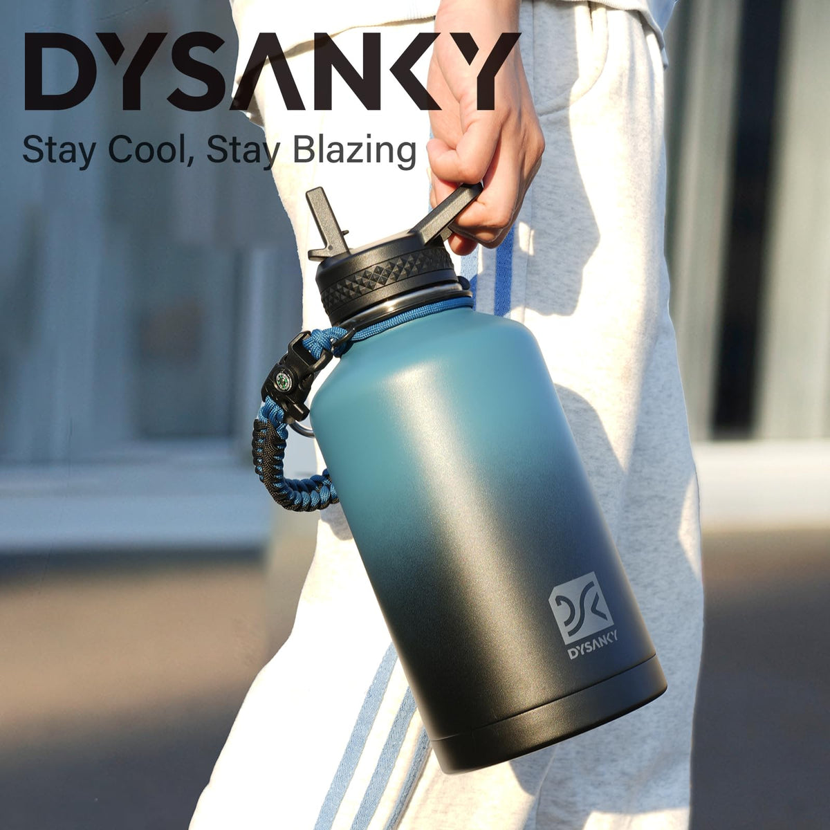 DYSANKY outdoor-ready bottle with braided rope handle