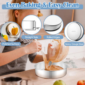 E-far 8-inch cake pan close-up of non-toxic stainless steel for health-conscious baking.