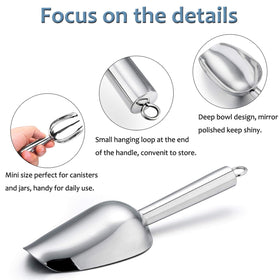 E-far curved-head scoop with wide body for easy dry-goods handling.